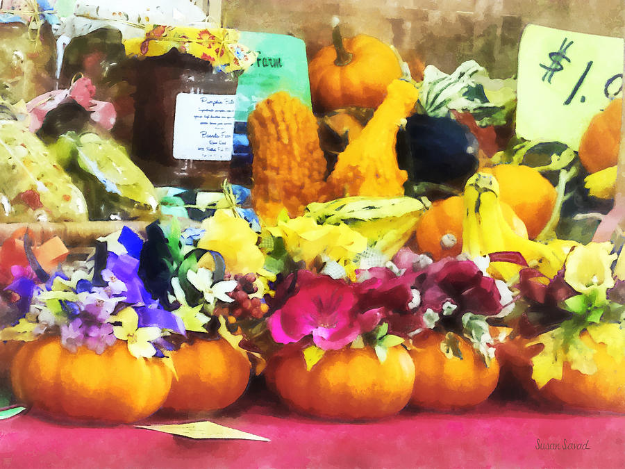 Pumpkin Photograph - Mini Pumpkins and Gourds at Farmers Market by Susan Savad