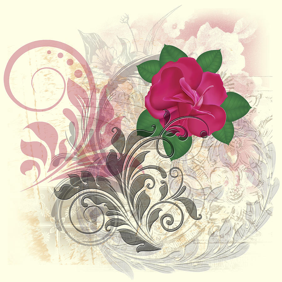 Mini Rose Flourish Digital Art by Linda Carruth