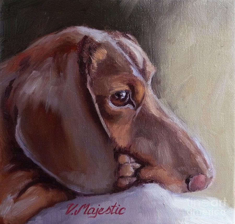 Miniature Doxin Daydreaming- Dachshund Pet Portrait Painting by Viktoria K Majestic