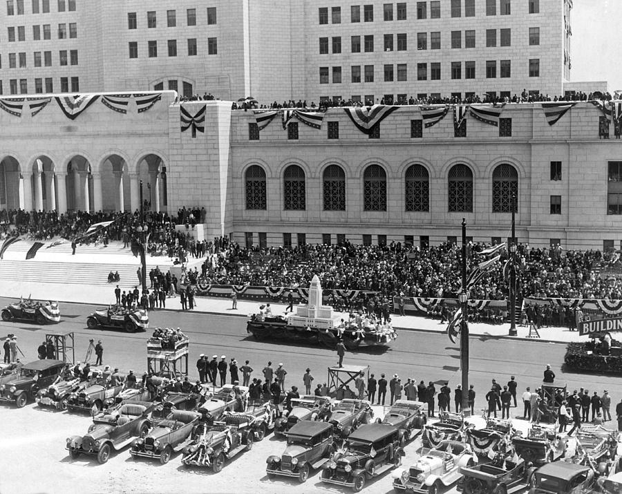 Miniature LA City Hall Parade Photograph by Underwood & Underwood