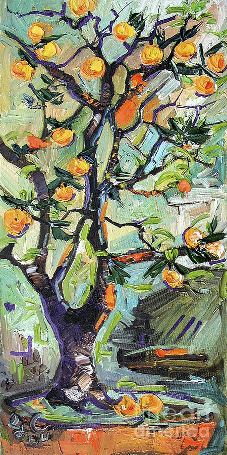Miniature Oranges Potted Tree  Painting by Ginette Callaway