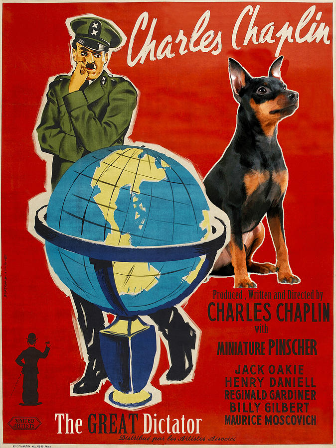Miniature Pinscher Art Canvas Print - The Great Dictator Movie Poster Painting by Sandra Sij