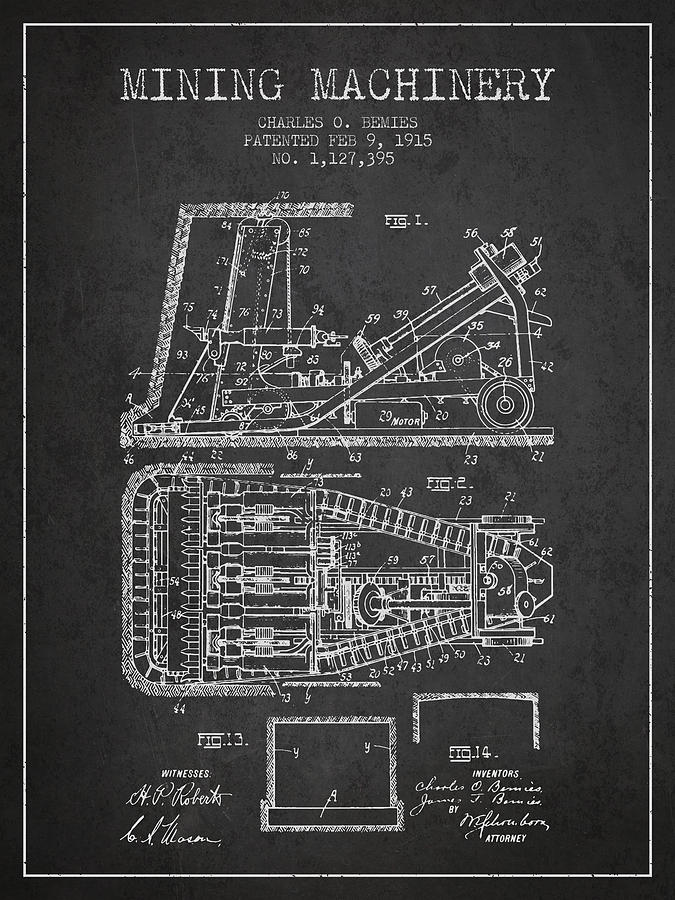Vintage Digital Art - Mining Machinery Patent From 1915- Charcoal by Aged Pixel