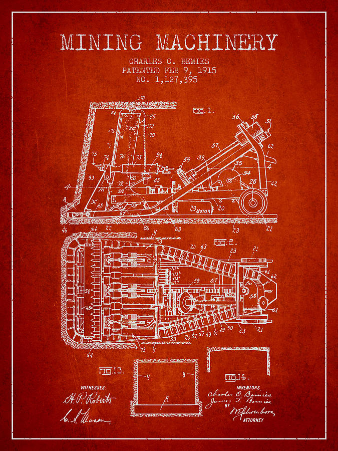 Vintage Digital Art - Mining Machinery Patent From 1915- Red by Aged Pixel