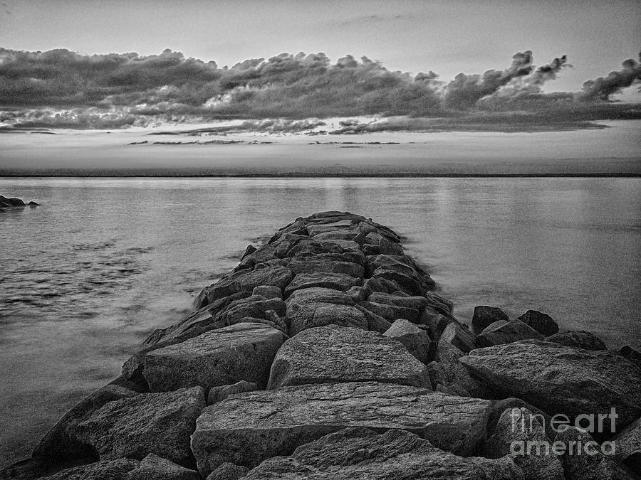 Mink Meadow Jetty in black and white Photograph by Mark Miller