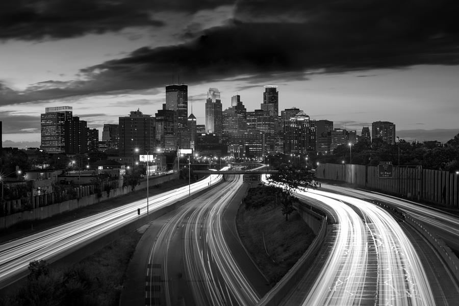 Minneapolis Photograph - Minneapolis  M N Skyline B W by Steve Gadomski