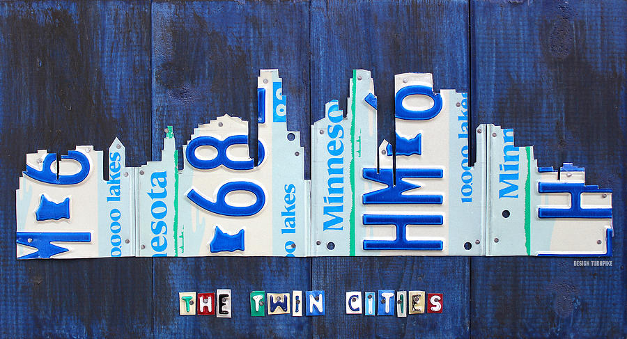 Minneapolis Mixed Media - Minneapolis Minnesota City Skyline License Plate Art The Twin Cities by Design Turnpike