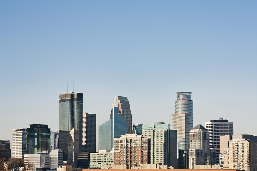 Minneapolis, Minnesota Urban Skyline, Downtown District Daytime Cityscape of Skyscrapers Photograph by YinYang