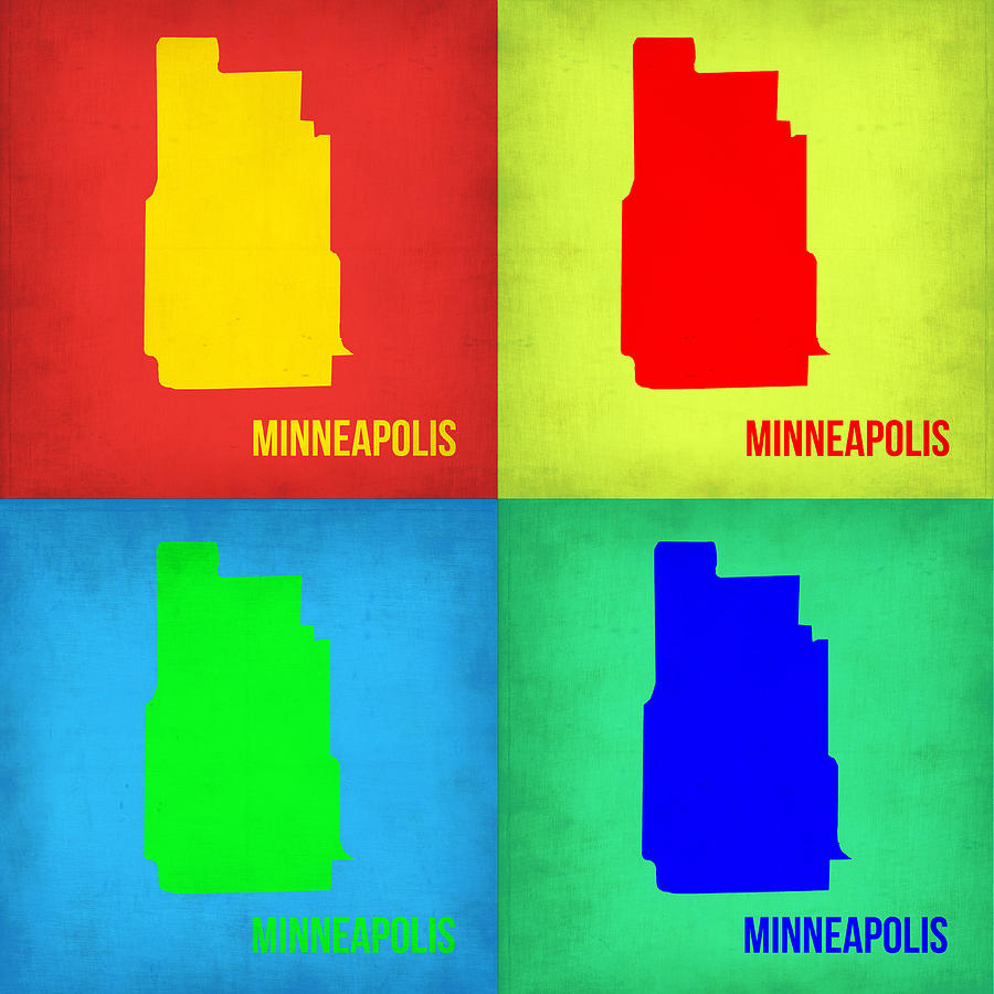 Minneapolis Map Painting - Minneapolis Pop Art Map 1 by Naxart Studio