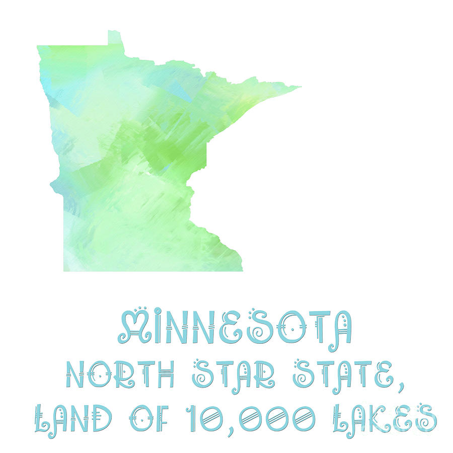 Minnesota - North Star State - Land of 10-000 Lakes - Map - State Phrase - Geology Digital Art by Andee Design