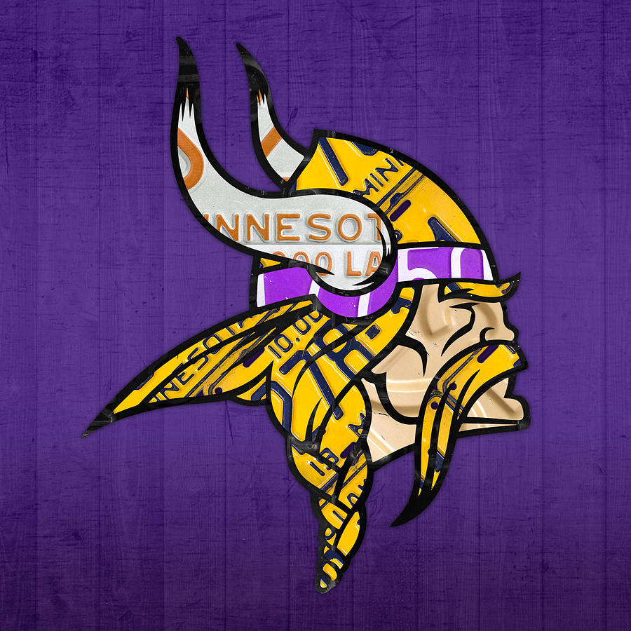 Minnesota Vikings Football Team Retro Logo Minnesota License Plate Art Mixed Media by Design Turnpike