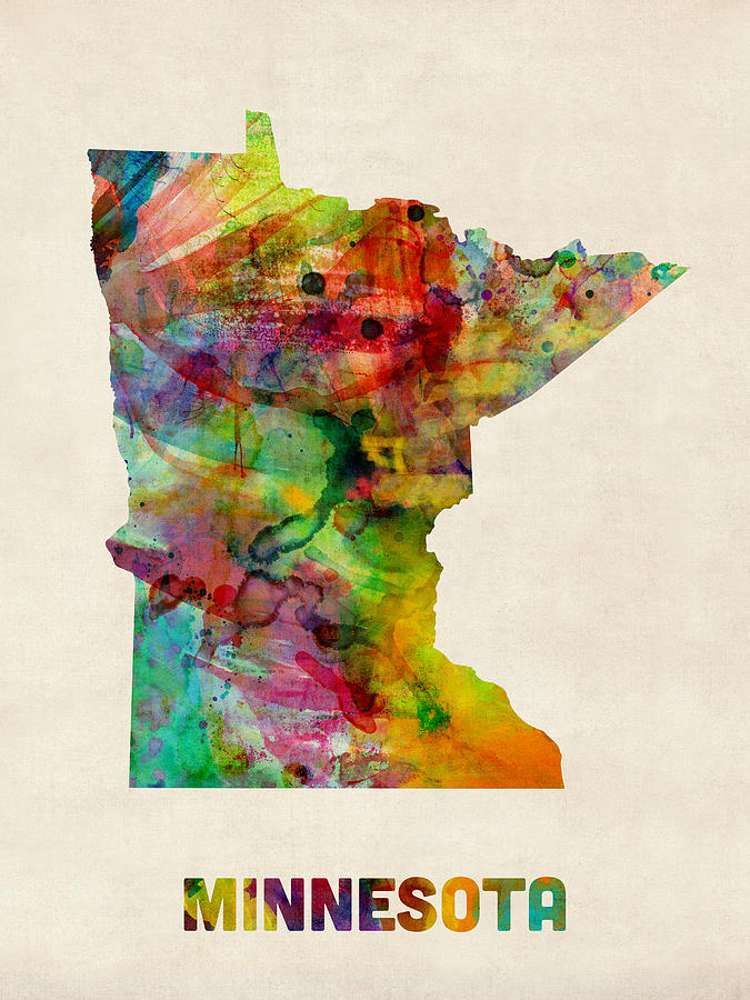 United States Map Digital Art - Minnesota Watercolor Map by Michael Tompsett