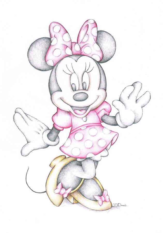 Minnie Mouse Disney Cartoon Colour Pencil Drawing Drawing by Steven Davis