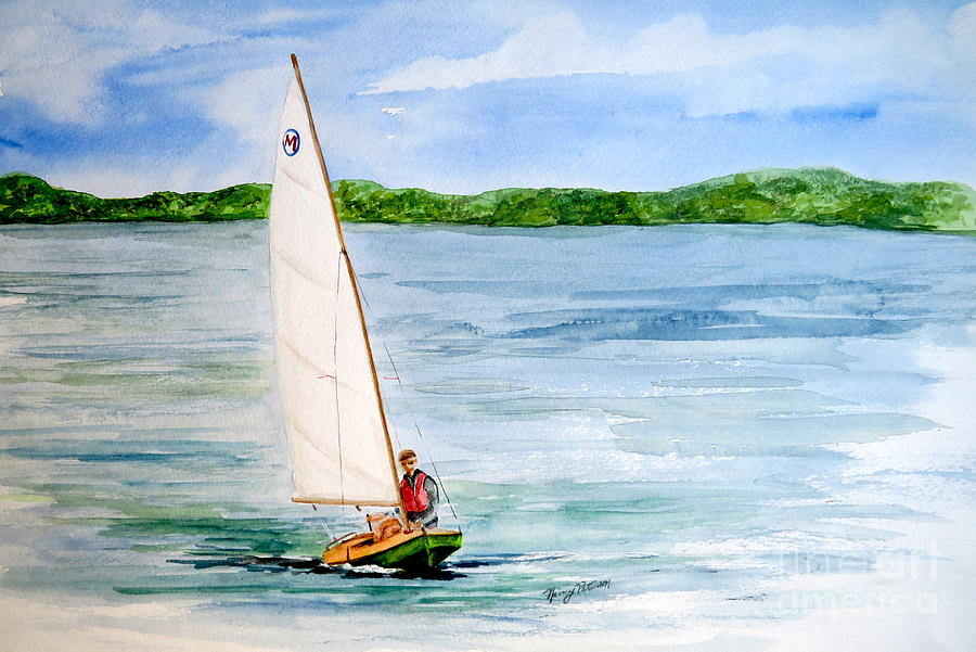 Mint Design Classic Moth Sailboat  Painting by Nancy Patterson