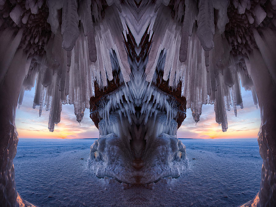 Sunset Photograph - Mirrored Ice Cave by Christopher Broste