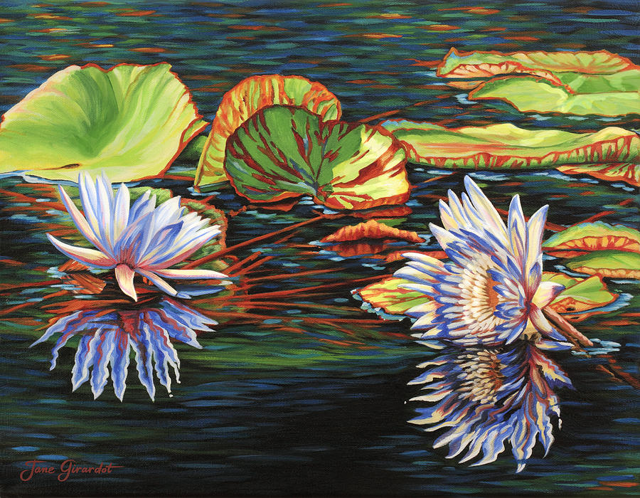 Mirrored Lilies Painting by Jane Girardot