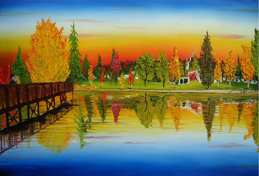 Mirror Pond Park Bend Oregon Painting by James Dunbar