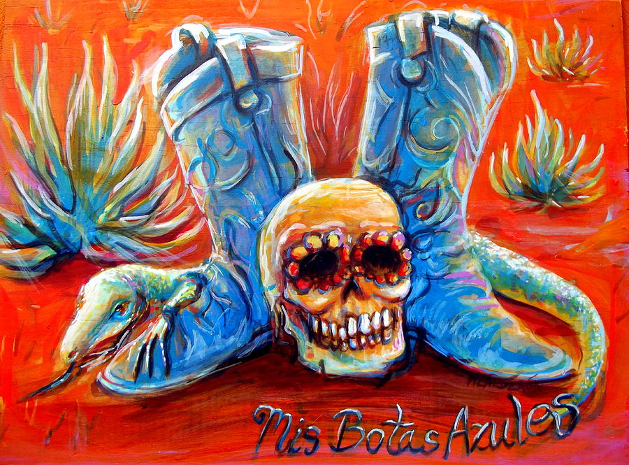 Mis Botas Azules Painting by Heather Calderon