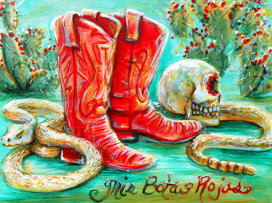 Mis Botas Rojas Painting by Heather Calderon