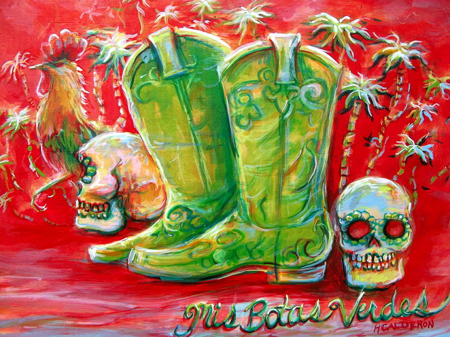 Mis Botas Verdes Painting by Heather Calderon