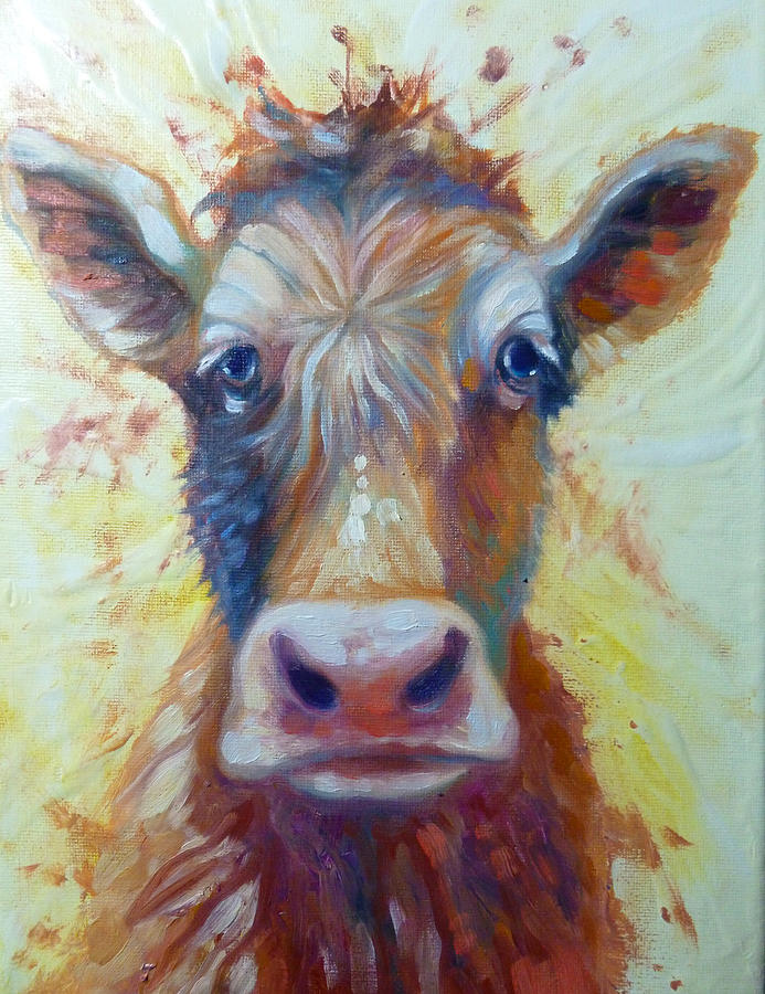 Miserable Cow Painting by Gill Bustamante