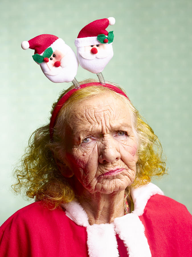 Miserable mother in law, dressed as Santa Claus.  Photograph by Peter Dazeley