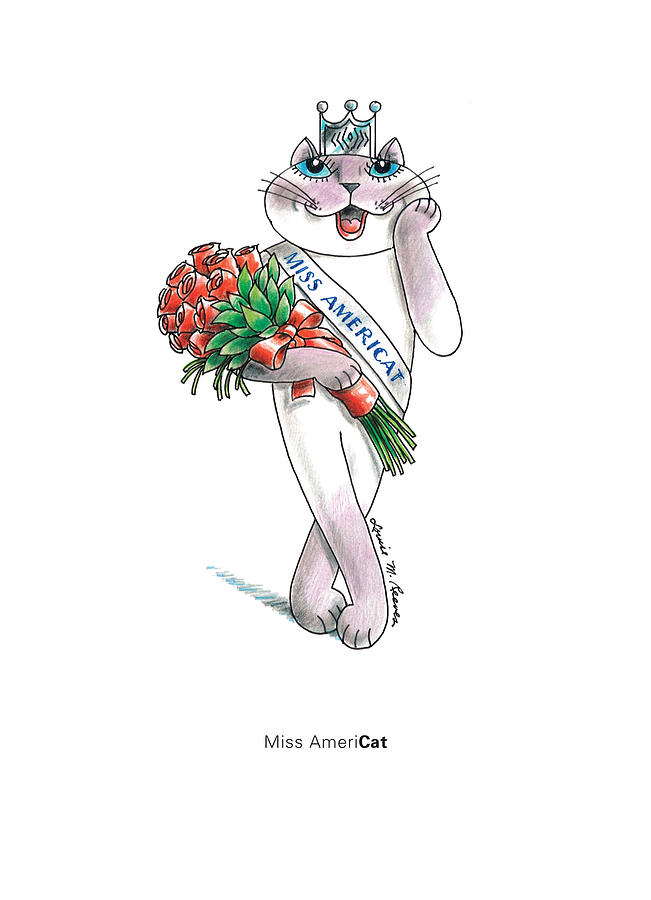 Cat Drawing - Miss AmeriCAT by Louise McClain Reeves
