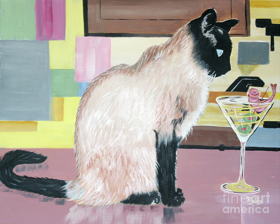 Siamese Cat Painting - Miss Kitty and Her Treat by Phyllis Kaltenbach