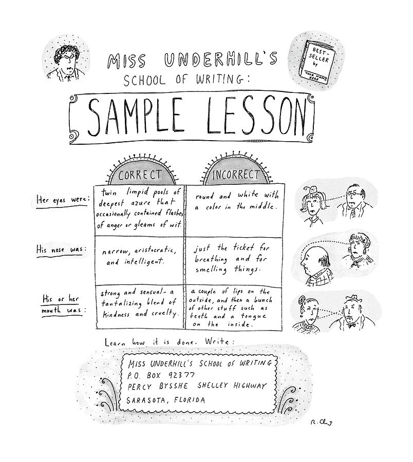 Miss Underhills School Of Writing Sample Lesson Drawing by Roz Chast