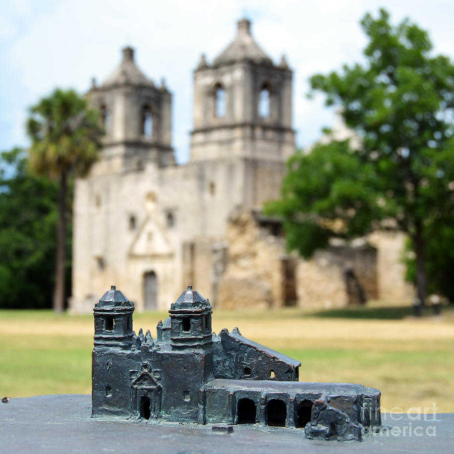 San Antonio Photograph - Mission Concepcion Bronze Diorama in San Antonio Missions National Historical Park Texas Square by Shawn OBrien