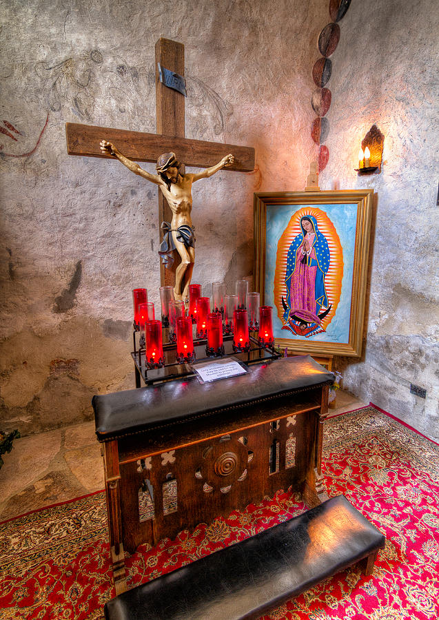 Mission Concepcion Kneeler and Crucifix Photograph by Tim Stanley