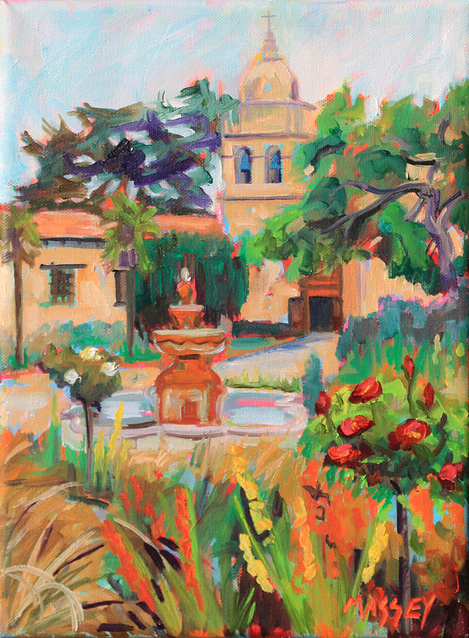 Architecture Painting - Mission Courtyard by Marie Massey