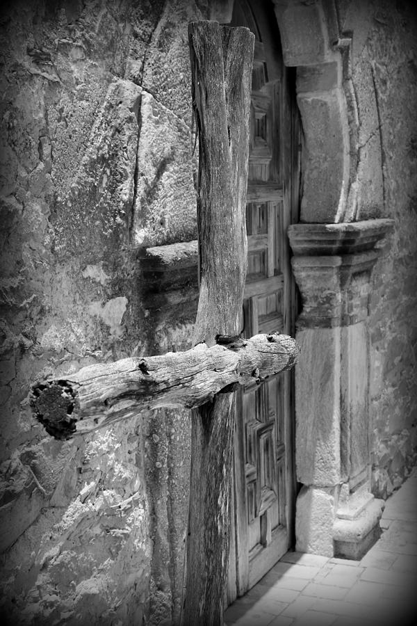 Mission Espada - Wooden Cross - bw Photograph by Beth Vincent