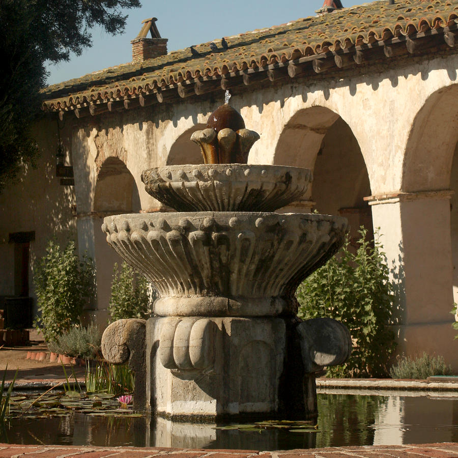Fountain Photograph - Mission Fountain by Art Block Collections