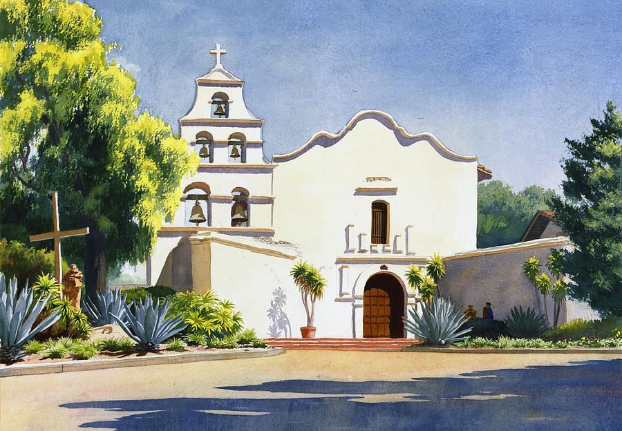 California Mission Painting - Mission San Diego De Alcala by Mary Helmreich