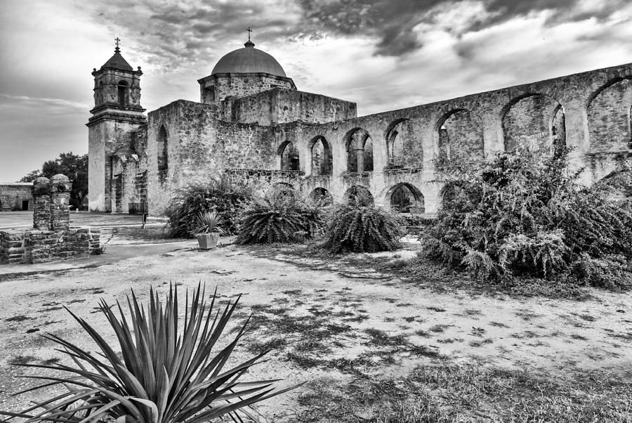 Mission San Jose Black and White San Antonio Texas Photograph by Silvio Ligutti