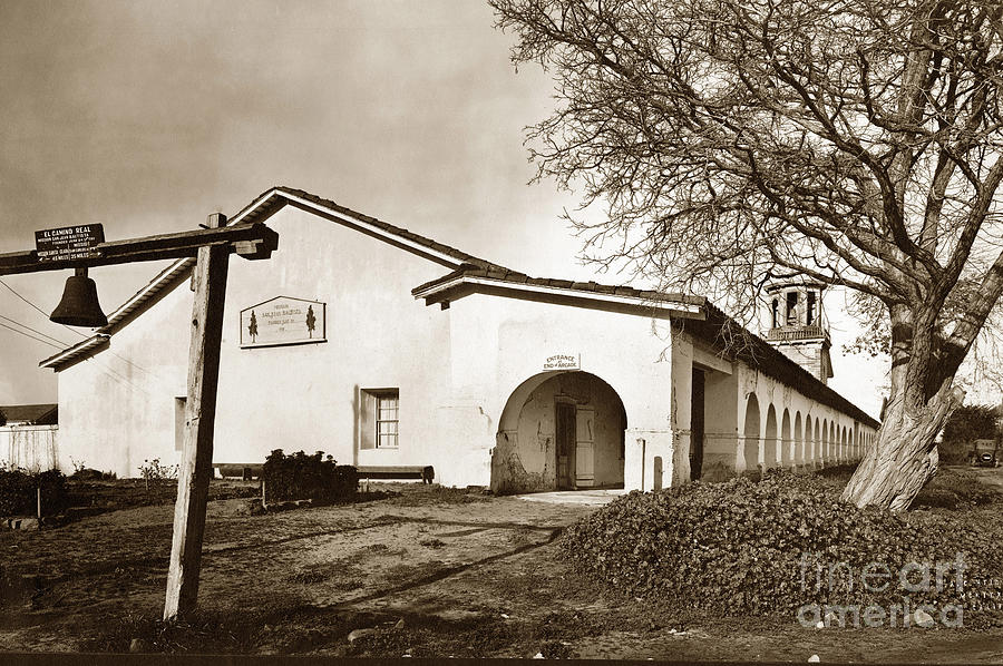 Mission Photograph - Mission San Juan Bautista San Benito County circa 1920 by Monterey County Historical Society
