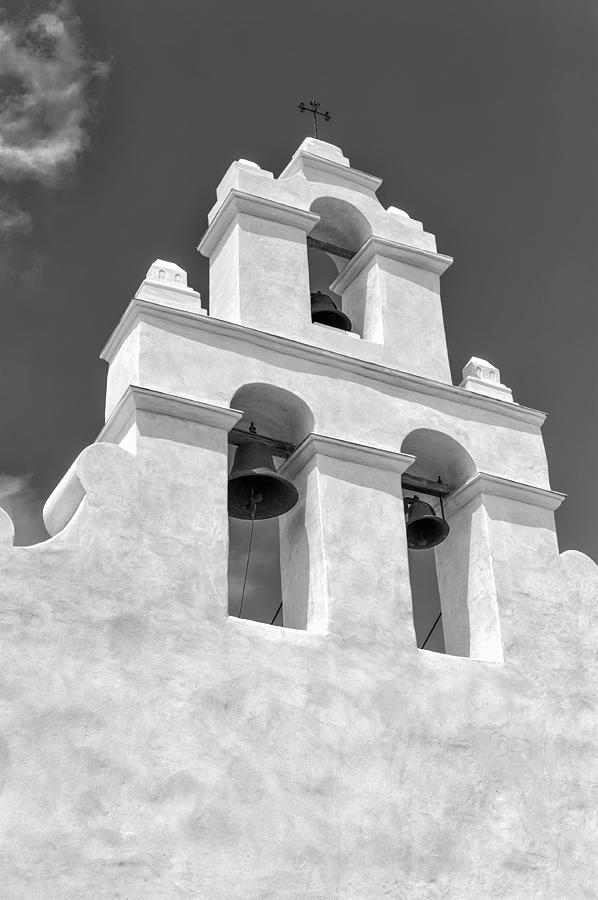 Mission San Juan Bells BW Photograph by Alan Tonnesen