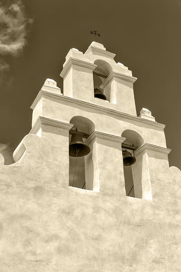 Mission San Juan Bells Sepia Photograph by Alan Tonnesen