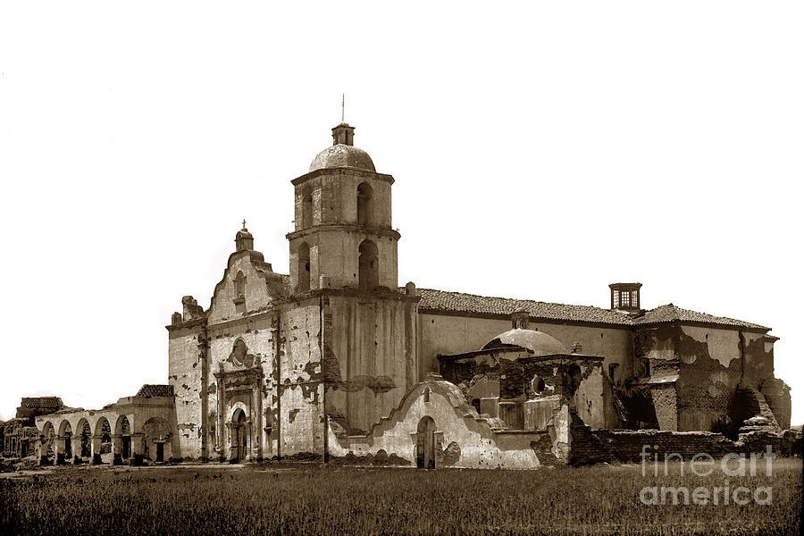 Mission Photograph - Mission San Luis Rey de Francia  California circa 1890 by Monterey County Historical Society