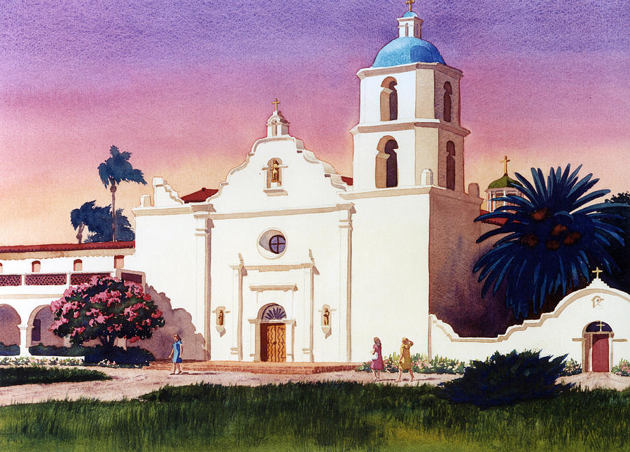 Mission San Luis Rey Painting by Mary Helmreich