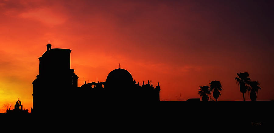 Mission San Xavier del Bac Sunset Silhouette Photograph by Clare VanderVeen