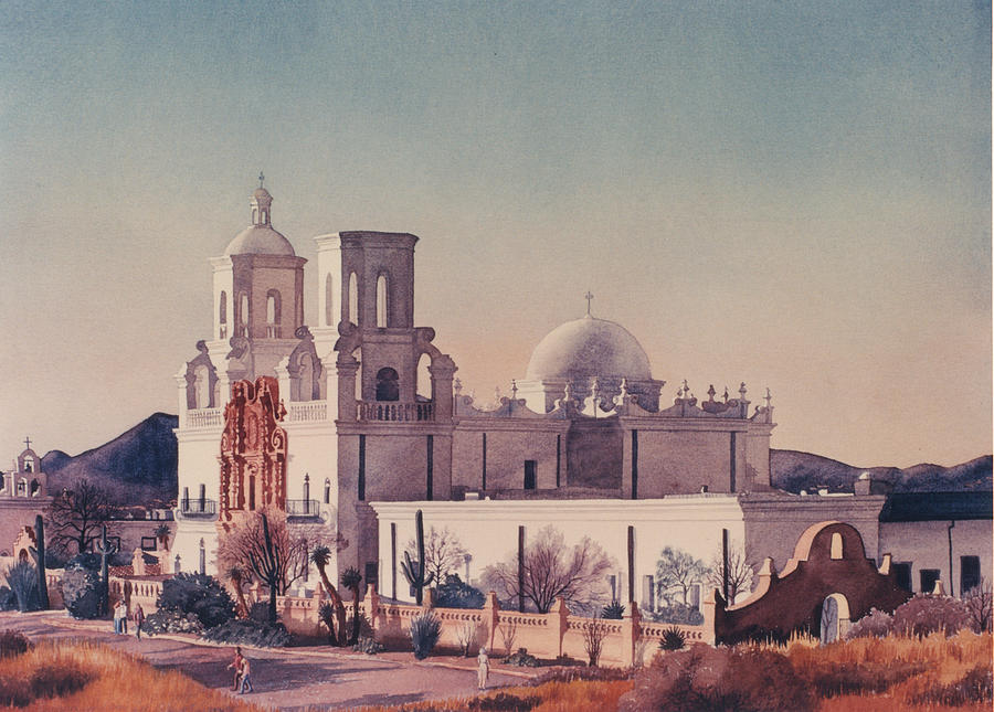 Mission San Xavier Del Bac Tucson Painting by Mary Helmreich