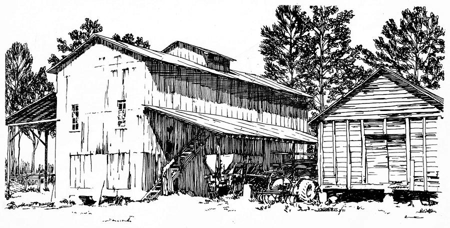 Mississippi Cotton Gin Circa 1971 Drawing by Jim Harris