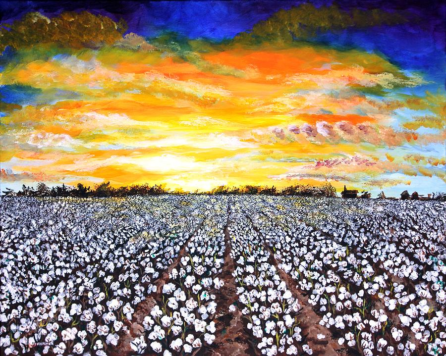 Mississippi Delta Cotton Field Sunset Painting by Karl Wagner