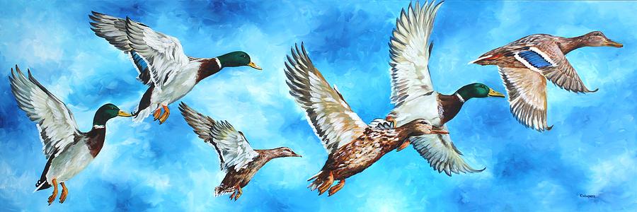 Mississippi Mallards in Flight Painting by Karl Wagner