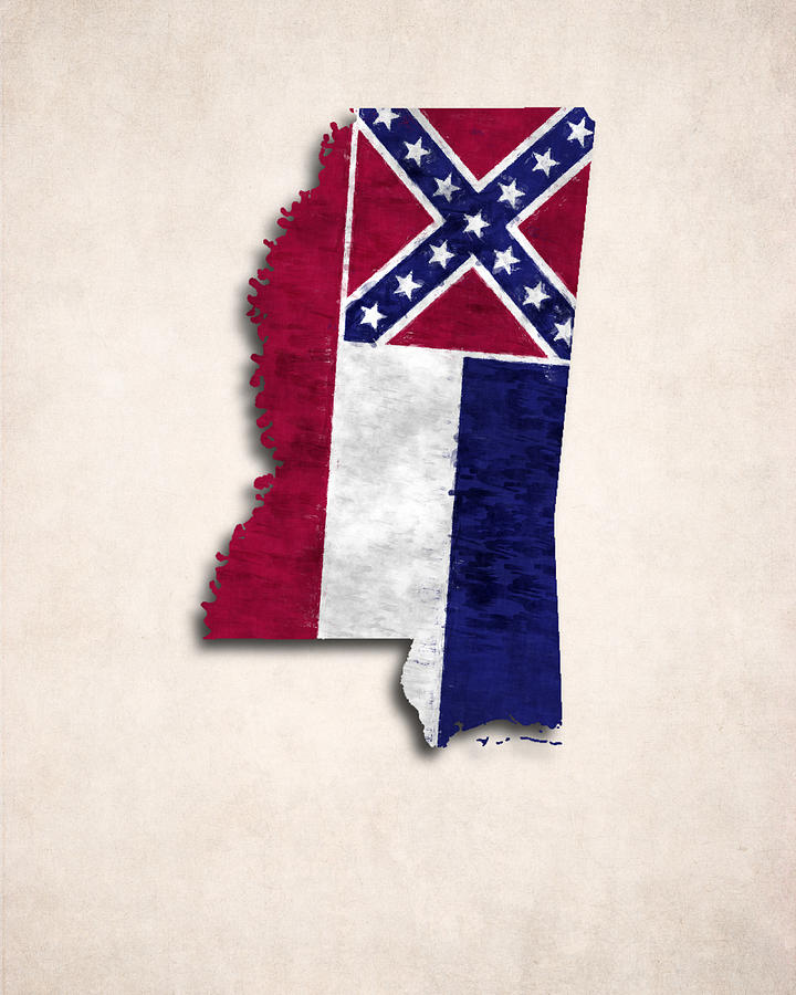 Flag Digital Art - Mississippi Map Art with Flag Design by World Art Prints And Designs