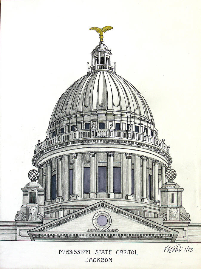 Mississippi State Capitol Drawing by Frederic Kohli