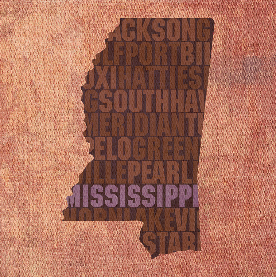Mississippi Word Art State Map on Canvas Mixed Media by Design Turnpike