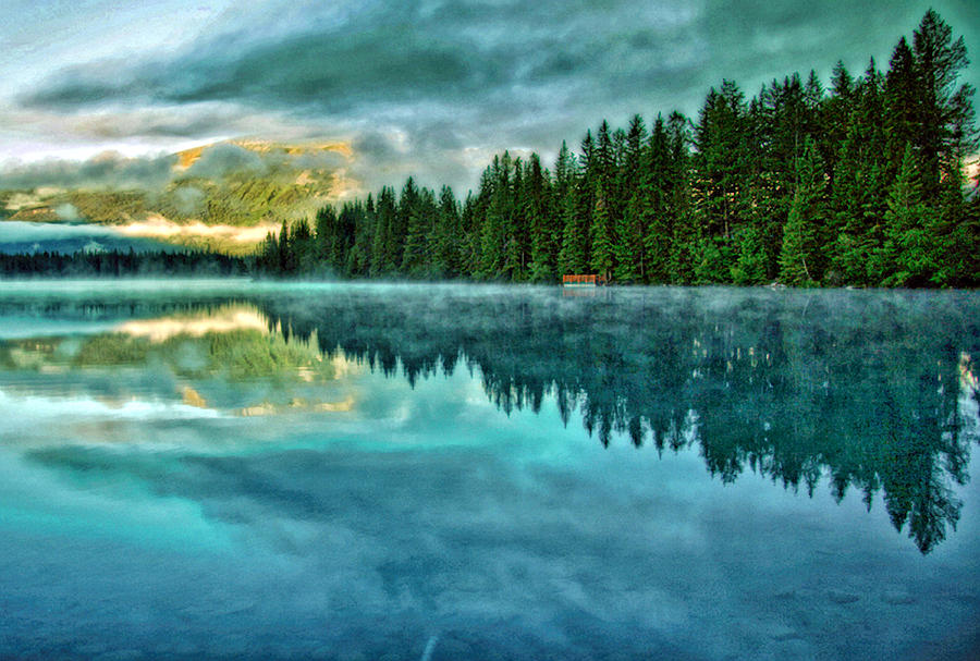 Mist and moods of Lake Beauvert  Photograph by  Gregory McLemore 